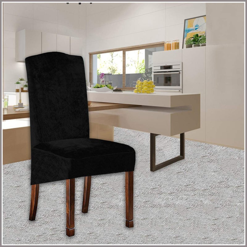KELUINA Velvet Plush XL Dining Chair Covers, Stretch Chair Slipcover, Spandex High Chairs Protector Covers Seat Slipcover with Elastic Band for Dining Room,Wedding, Ceremony, Banquet (Black, Set of 6) - Image 4